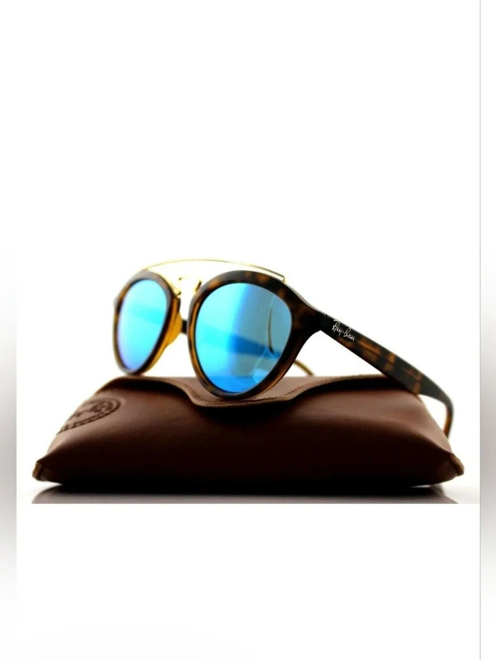 Ray-Ban Tortoiseshell Frame Sunglasses with Blue Lenses